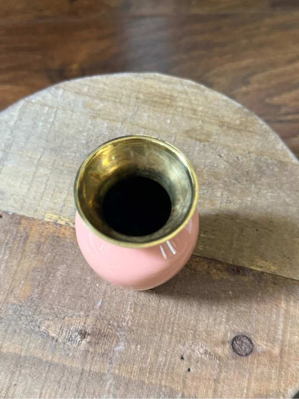 Vintage Miniature Pink Enamel On Brass Bud Vase 3.5” Tall RARE